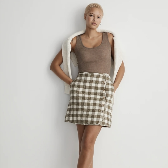 Sold! NWT Curvy Quilted High Rise Flannel Mini Skirt in Gingham Check - Picture 2 of 15